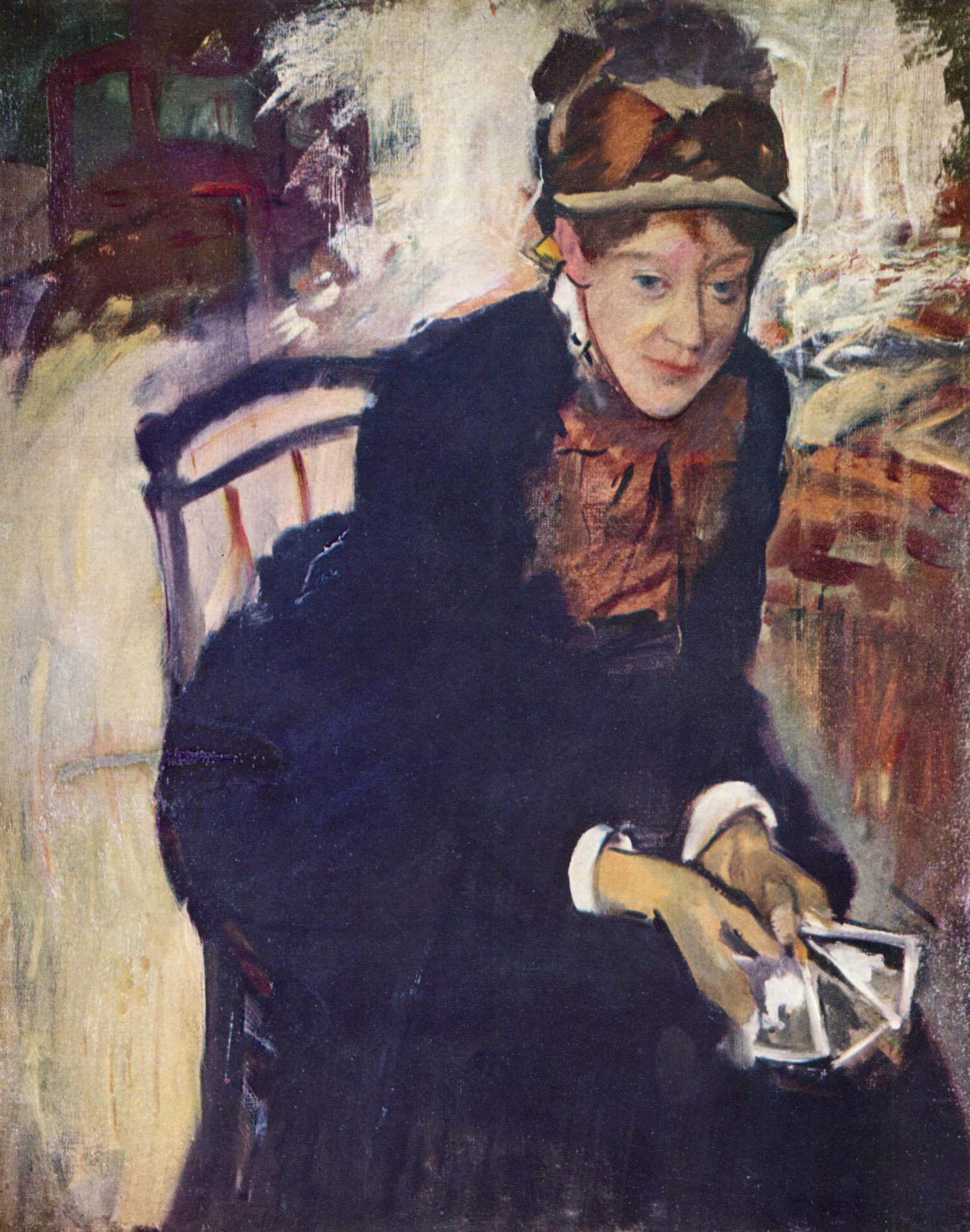 Portrait of Miss Cassatt, holding the cards - Mary Cassatt Painting on Canvas